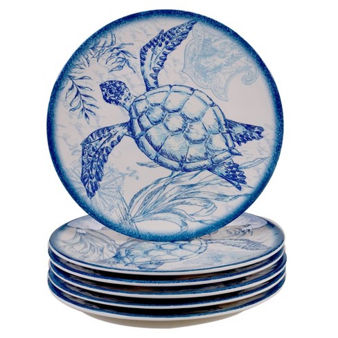 tag Seahorse Melamine Salad Plates Ocean Blue Set of 4 