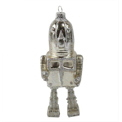 Raz Imports 4.5" Blast Off Retro-Style Round Robot Glass Christmas Ornament - Silver