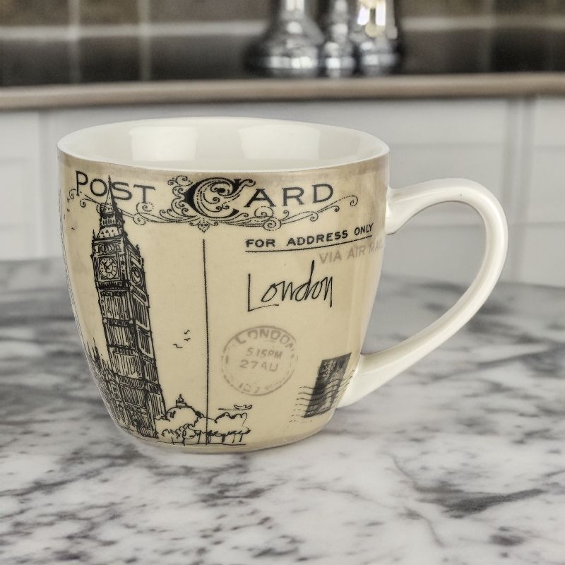 Pimpernel Postcard Sketches Mug, 16 Oz Coffee Cup, Porcelain Large Tea, Espresso, and Hot Cocoa Mug with Handle, 3 of 4