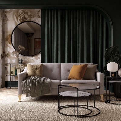 Kumasinova Moon Phase Nesting Coffee Table Set,30.9" Center Table with Glass Top, Side Table with Marble Pattern,Round Coffee Tables for Living Room