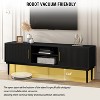 VYNXARIA TV Stand with Vertical Striped Doors Space-Saving Sliding Door Design Sturdy Solid Wood Legs Versatile as TV Console - 4 of 4