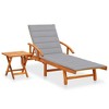 vidaXL Solid Acacia Wood Patio Sun Lounger with Table and Adjustable Backrest/Footrest, Includes Comfortable Grey Cushion - 2 of 4
