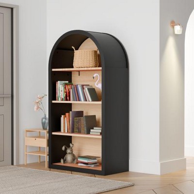 43" Tall Freestanding Arched Bookcase with Open Display Shelves, 4-Tier Narrow Bookshelf for Small Spaces, Living Room, or Study-The Pop Home