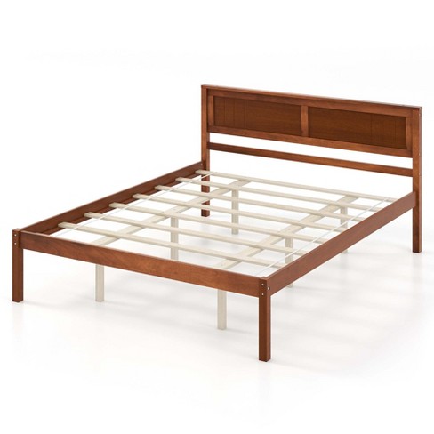 Costway Queen Size Wooden Platform Bed Frame With Headboard Mattress  Foundation Walnut : Target