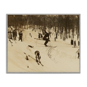 Stupell Industries Vintage Ski Slopes Winter Athletes Sepia Tone Photography Black Framed Giclee Art - 1 of 4