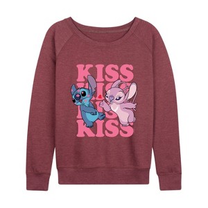 Women's - Lilo and Stitch - Kiss Lightweight French Terry Wide Neck Long Sleeve Shirt - 1 of 4