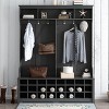 NicBex Coat and Shoe Rack Entryway Hall Tree with Bench with 6 Hooks, 24 Independent Open Shoe Cubbies, and 3 Shelves, Black - 2 of 4