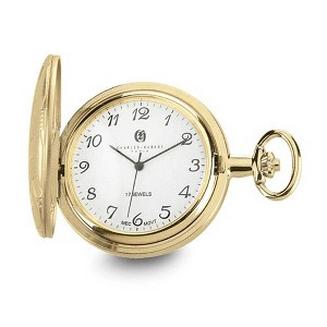 Black Bow Jewelry Charles Hubert Gold Finish Brass Basketweave 42mm Pocket Watch - 1 of 4
