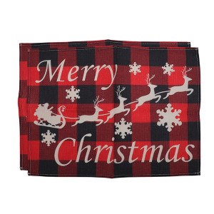 Unique Bargains Christmas Place Mats Flax Red Black Khaki 13"x17.7" 2 Pcs - 1 of 4