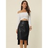 INSPIRE CHIC Women's High Low Hem Belted High Waist Side Button Decor Faux-Leather Skirt - 3 of 4