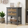 Okak Rustic 2-Drawer Bedroom Dressers End Table with Natural Rattan,Side Table for Entryway Study,Wooden Dresser Chest, Gray - 2 of 4