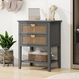 Sapphtopaz Natural Dresser for Bedroom Rattan Drawers Wooden Closet Organizers with Gold Handles Chest of Drawers for Bedroom, Living Room - 1 of 4