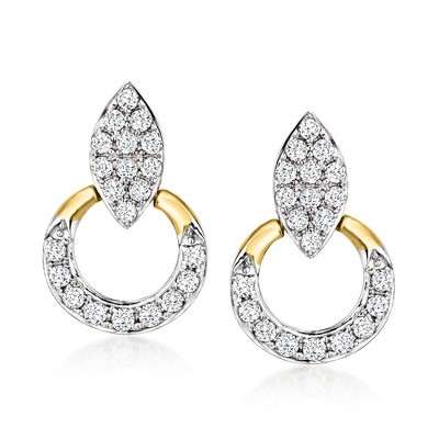 Ross-Simons 0.40 ct. t.w. Diamond Navette Doorknocker Earrings in 14kt Yellow Gold