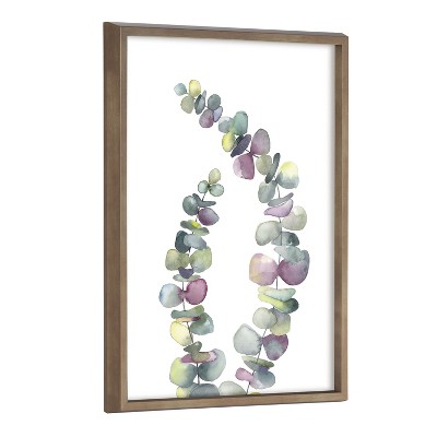 Kate and Laurel Blake Eucalyptus 2 Branches Framed Printed Glass by Emily Marie Watercolors, 18x24, Gold