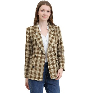 INSPIRE CHIC Women's Casual Fit Notched Lapel Double Breasted Plaid Formal Blazer - 1 of 4