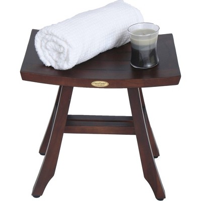 Compact Woodland Brown Teak Shower Bench with Adjustable Foot Levelers