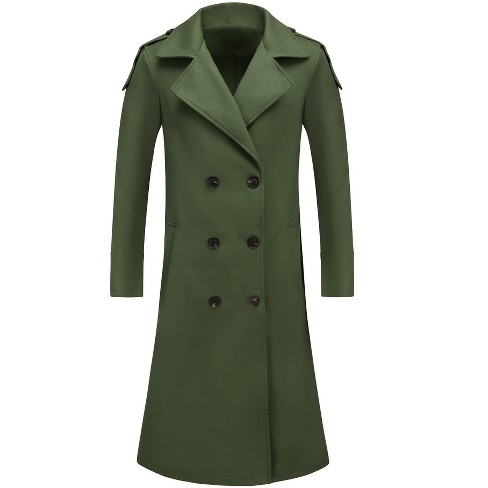 Green double best sale breasted coat mens