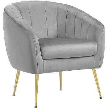 Yaheetech Velvet Accent Armchair Barrel Chair with Metal Legs for Living Room