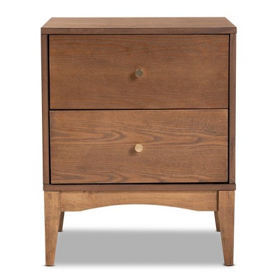 Ash Walnut 2-Drawer Mid-Century Modern Nightstand