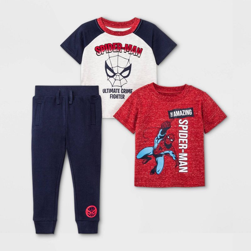 Toddler Boys' 3pc Spider-Man Short Sleeve Top and Bottom Set - Red/White/Navy, 1 of 6