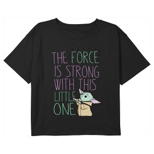 Girl's Star Wars: The Mandalorian Grogu The Force is Strong Crop T-Shirt - 1 of 3
