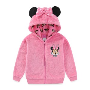 Disney Minnie Mouse Girls Zip Up Coral Fleece Hoodie with Bow and Ears for Toddler and Big Kids - 1 of 4