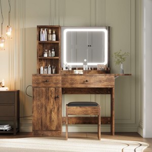 Makeup Vanity Desk with Mirror and Lights, Vanity Table Set with Drawer & Power Outlet - 1 of 4