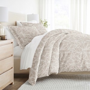 Linear Leaves Taupe 3PC Duvet Cover Set - Natural Pattern, Zippered Closure, Superior Weave - Becky Cameron - 1 of 4