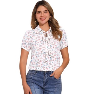 INSPIRE CHIC Women's Retro Dots Print Bow Tie Peter Pan Collar Chiffon Blouse - 1 of 4