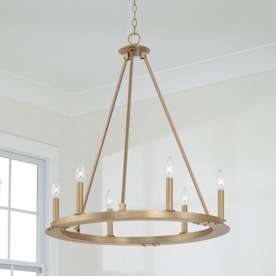 Aged Brass 6-Light Circular Chandelier with Candle Bulbs