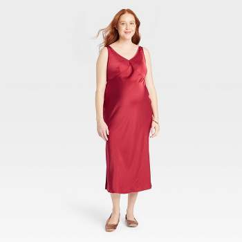 Women's Crepe Midi Slip Dress - A New Day™ Red Floral Xl : Target