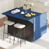 MAYEERTY Navy Blue 51.2"W Kitchen Island 3D Wave Stripes Ash Veneer, Drop Leaf Farmhouse Rolling Cart Internal Rack - 3 of 4