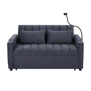 TiramisuBest 55.9" Convertible Loveseat Sofa Bed with 3 USB Ports, Storage, Dual Cup Holders & 360° Swivel Phone Holder, Adjustable,Light Grey - 1 of 4