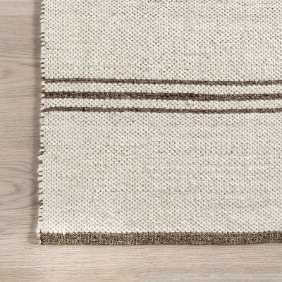 Handmade Dark Beige Wool Reversible Striped Runner Rug
