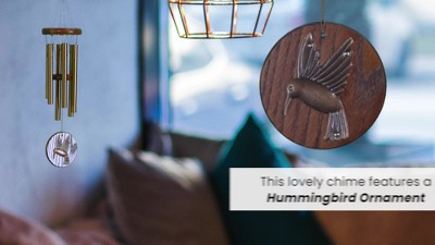 Teak and Copper Hummingbird Wind Chime for Outdoor Decor