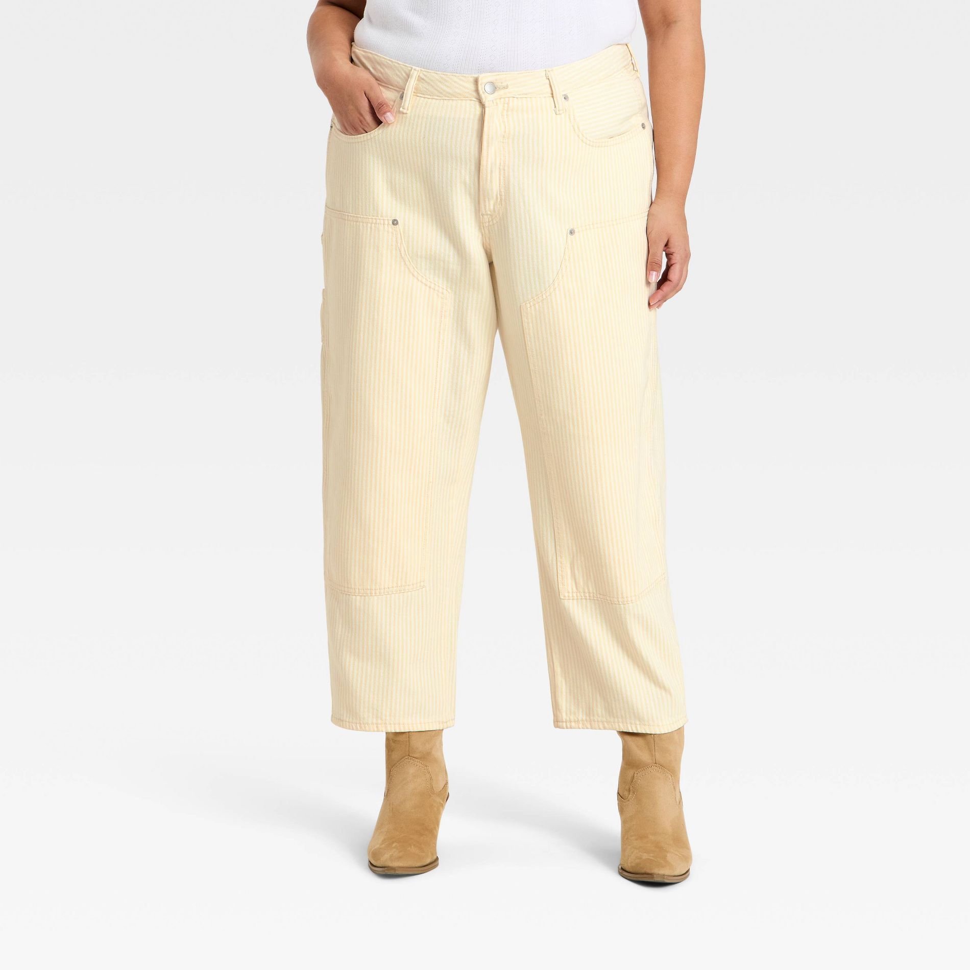 Women's Mid-Rise Striped Painter Boyfriend Jeans - Universal Thread™ Khaki