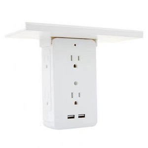 Link Charging Station Socket Outlet Platform Surge Protector Wall Outlet 6 Plug Sockets 2 USB Ports w/Built-in Shelf - 1 of 4