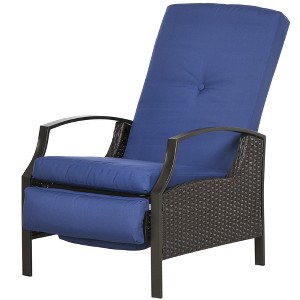 Outdoor Rattan Recliner Chair, Wicker Reclining Chair with Cushions, Footrest, Armrests for Balcony, Porch - 1 of 4