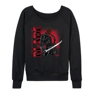 Women's - Marvel - Blade With Logo Lightweight French Terry Wide Neck Long Sleeve Graphic Shirt - 1 of 4