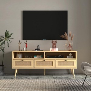 Angel Sar Rattan TV Stand for TVs up to 55 inches, Media Entertainment Center with Drawer - 1 of 4