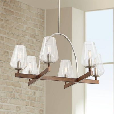 Birnamwood Koa Wood & Pewter 6-Light Chandelier with Clear Glass Shades