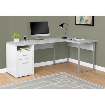 Monarch Specialties Computer Desk Home Office Corner Left Right Set-Up Storage Drawers  L Shape  Metal Laminate Grey Contemporary Modern