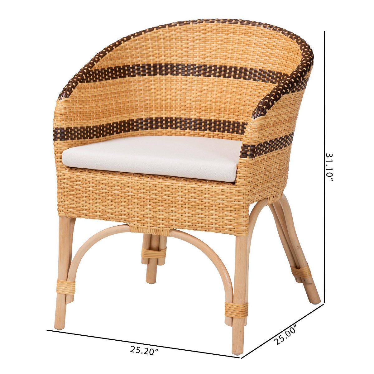 bali & pari Elma Rattan Dining Chair with Cushion Natural Brown/Dark Brown - thumbnail 4