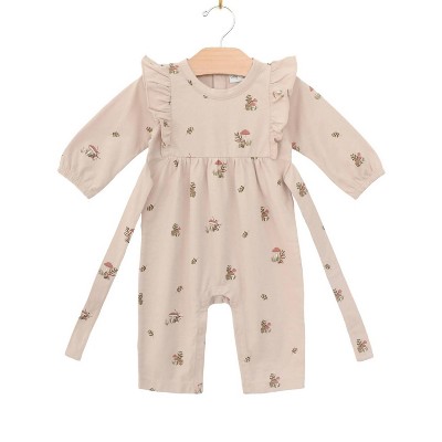 Girl Baby Flutter Sleeve Long Romper - City Mouse
