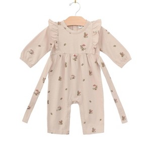 Girl Baby Flutter Sleeve Long Romper - City Mouse - 1 of 4