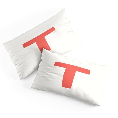 Deny Designs King April Lane Art Block Red Monogram T Microfiber Printed Pillow Sham