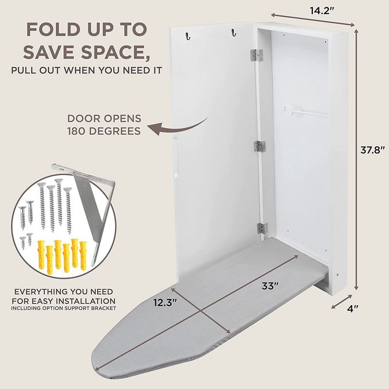 Ivation Foldable Ironing Board Cabinet Wall-Mount with Left Side Door, 4 of 6
