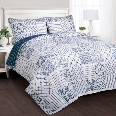 Monique 3 Piece Quilt (Full/Queen) Blue - Lush Décor