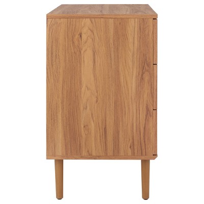 Oak 3-Drawer Chest with Rattan Mesh and Metal Pulls