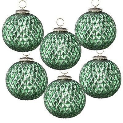 NAYSAYE Party Decoration and Accessories Glass Christmas Ball Ornaments Set of 6 for Holiday Party Decorations, Green, 3"*3"*3"